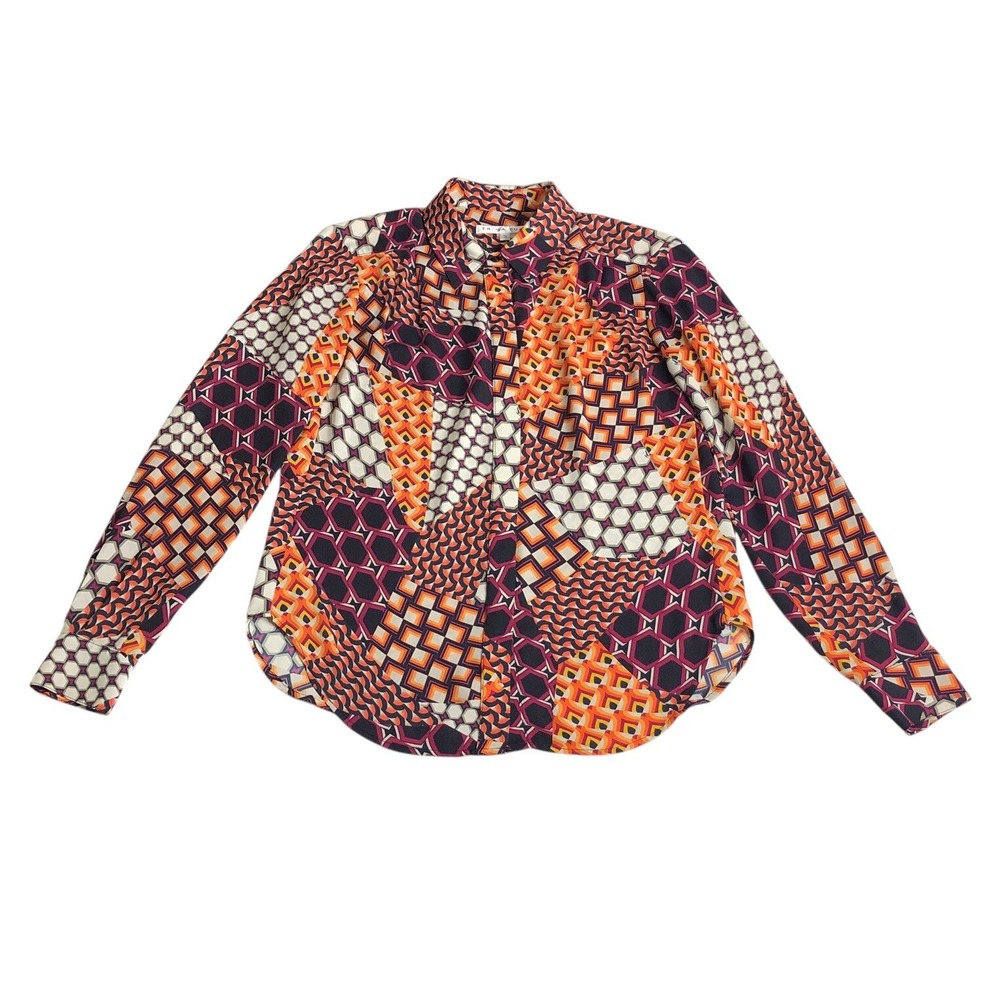 Trina Turk Blouse Womens S Geometric Print Button Up Retro Mod Colorful Career